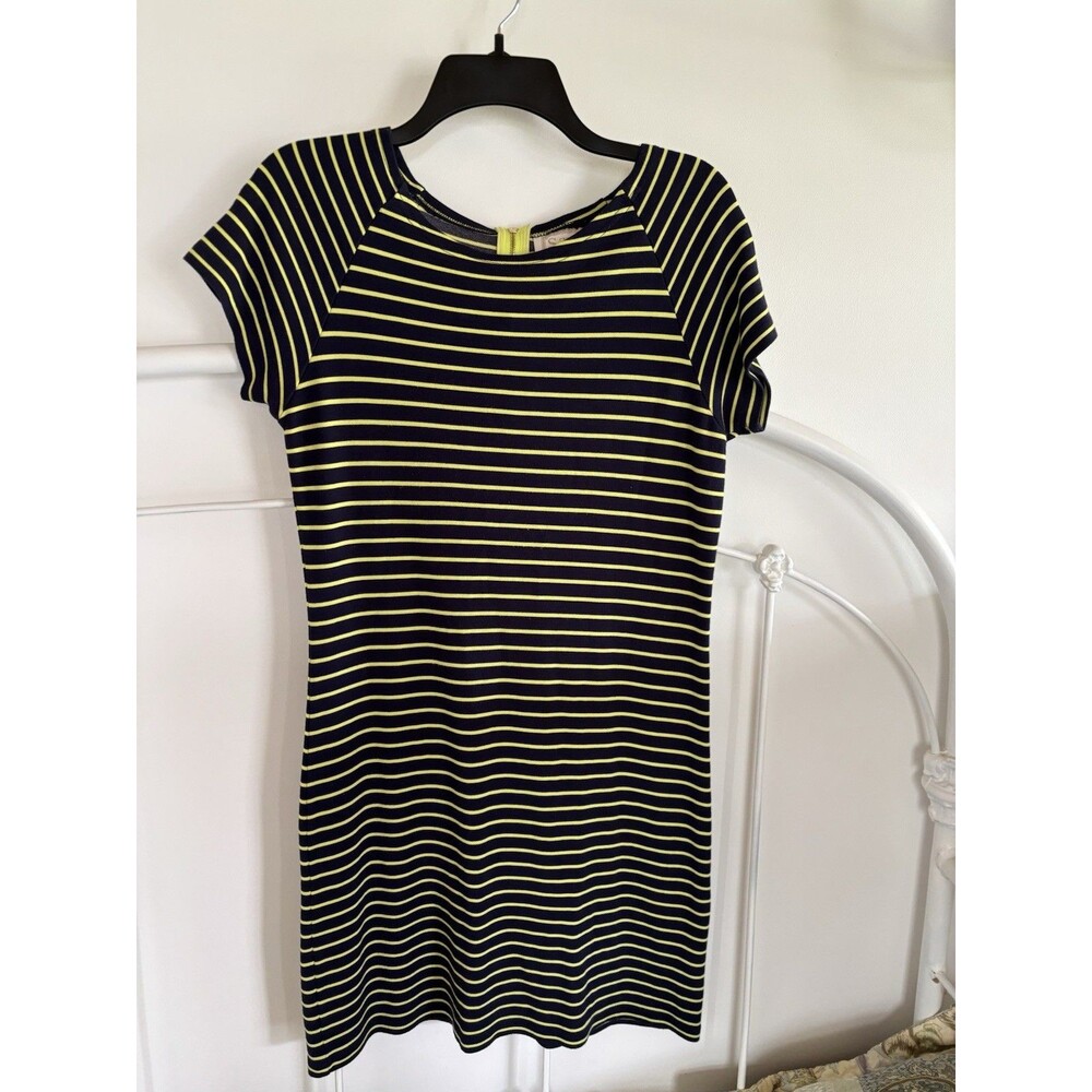 Sail To Sea STS Navy Blue Striped Nautical Beach Coastal Dress Lime Green Small